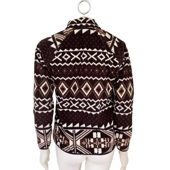 RALPH LAUREN Full Zip Quilted Fleece Tribal Print Jacket in Brown Cream SZ LP - Picture 7 of 11